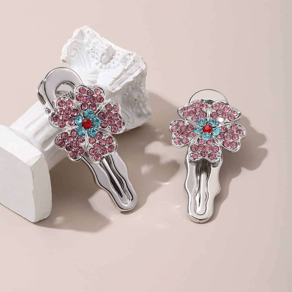 Wholesale Artificial Gemstone Pink Diamond Flower Niche Retro One-word Hairpin